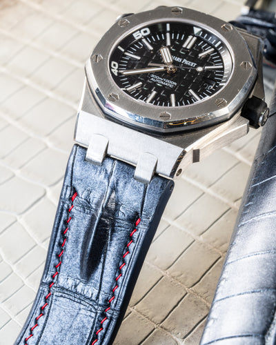 Bespoke Watch Strap in Metallic Black Crocodile