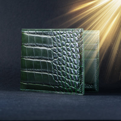 Bespoke Bifold Wallet in Hunter Green Crocodile