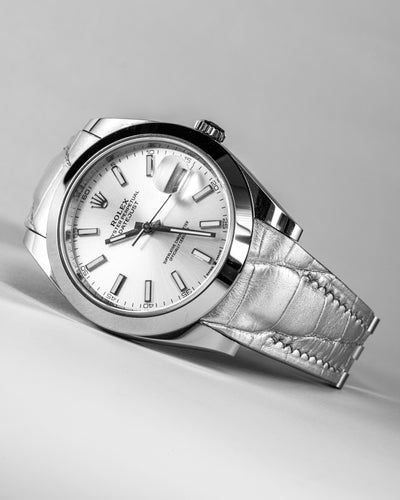 Bespoke Watch Strap in Metallic Silver Alligator