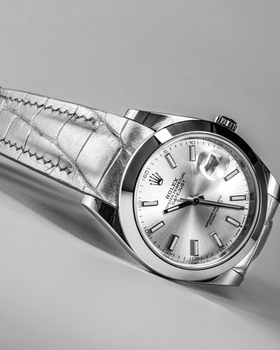 Bespoke Watch Strap in Metallic Silver Alligator