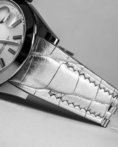 Bespoke Watch Strap in Metallic Silver Alligator