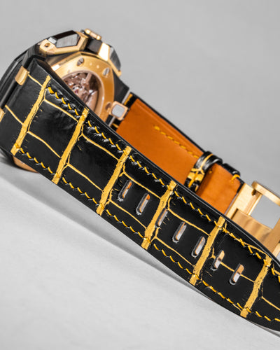 Bespoke Watch Strap in Gold Black Alligator