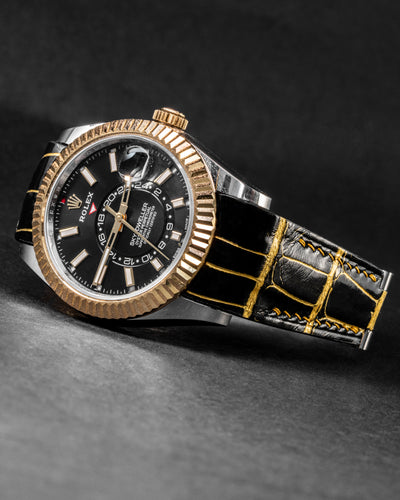 Bespoke Watch Strap in Gold Black Alligator