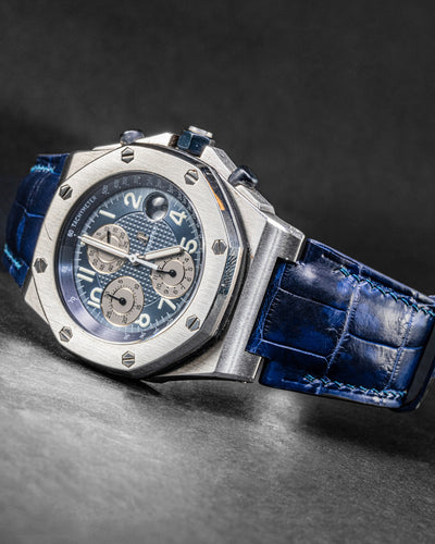 Bespoke Watch Strap in Tie Dye Blue Crocodile