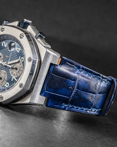 Bespoke Watch Strap in Tie Dye Blue Crocodile