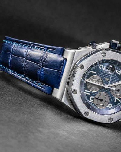 Bespoke Watch Strap in Tie Dye Blue Crocodile