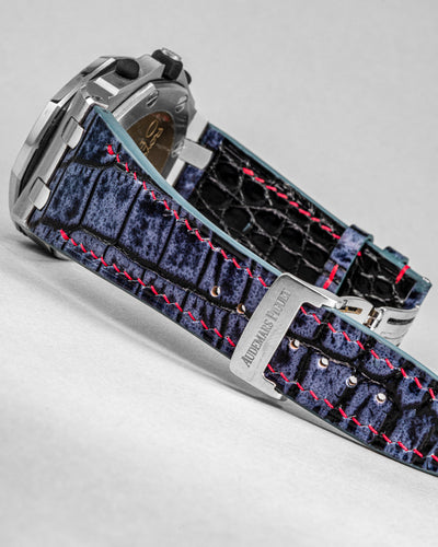 Bespoke Watch Strap in Black Grey Rub Off Crocodile