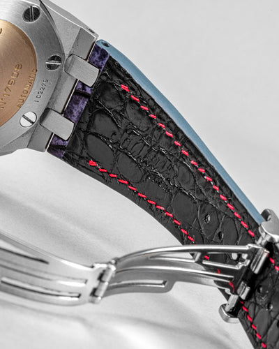 Bespoke Watch Strap in Black Grey Rub Off Crocodile