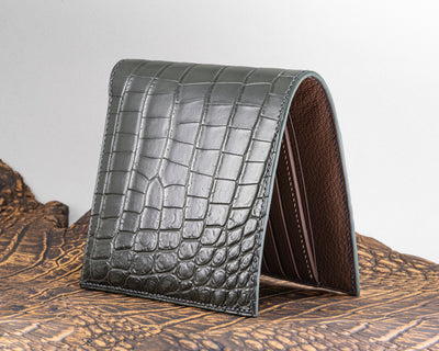 Bespoke Bifold Wallet in Graphite Grey Crocodile Leather