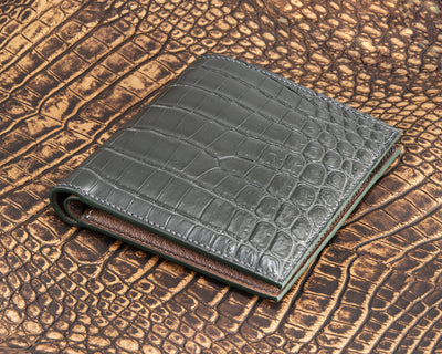 Bespoke Bifold Wallet in Graphite Grey Crocodile Leather