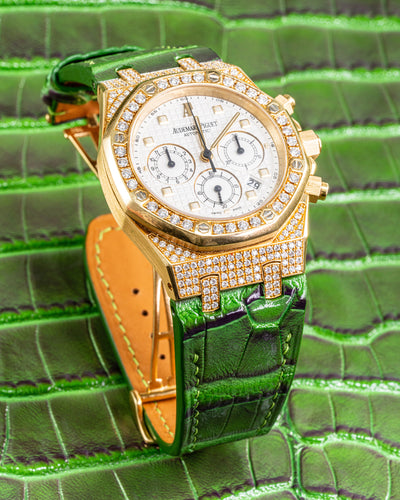 Bespoke Watch Strap in Green Rub Off Crocodile