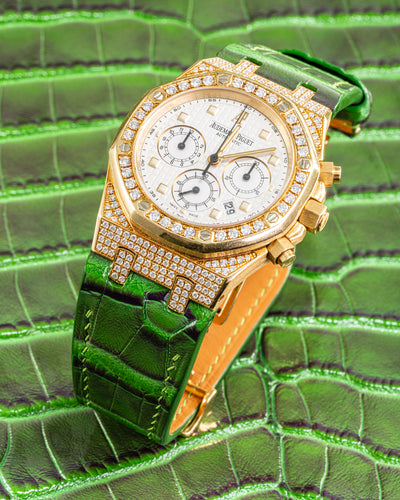 Bespoke Watch Strap in Green Rub Off Crocodile