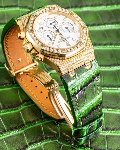 Bespoke Watch Strap in Green Rub Off Crocodile