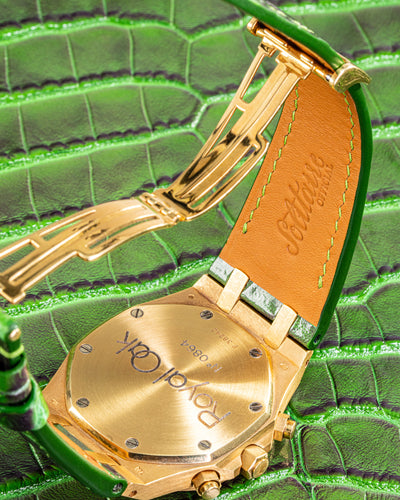 Bespoke Watch Strap in Green Rub Off Crocodile