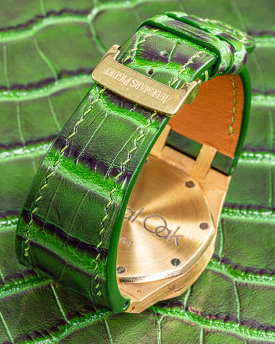 Bespoke Watch Strap in Green Rub Off Crocodile