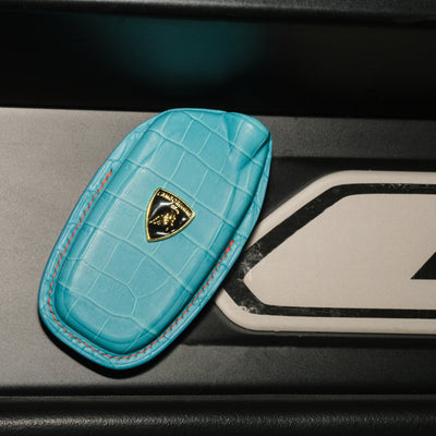 Bespoke Key Fob Cover in Baby Blue Crocodile