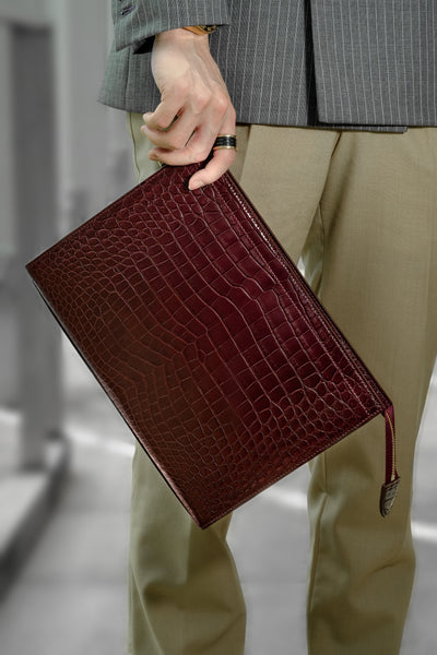 Bespoke Clutch Bag in Reddish Brown Crocodile