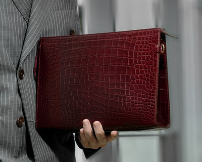 Bespoke Clutch Bag in Reddish Brown Crocodile