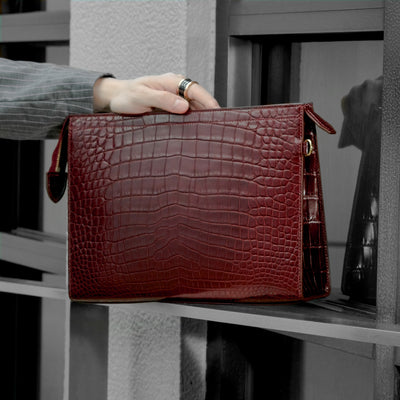Bespoke Clutch Bag in Reddish Brown Crocodile