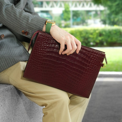 Bespoke Clutch Bag in Reddish Brown Crocodile