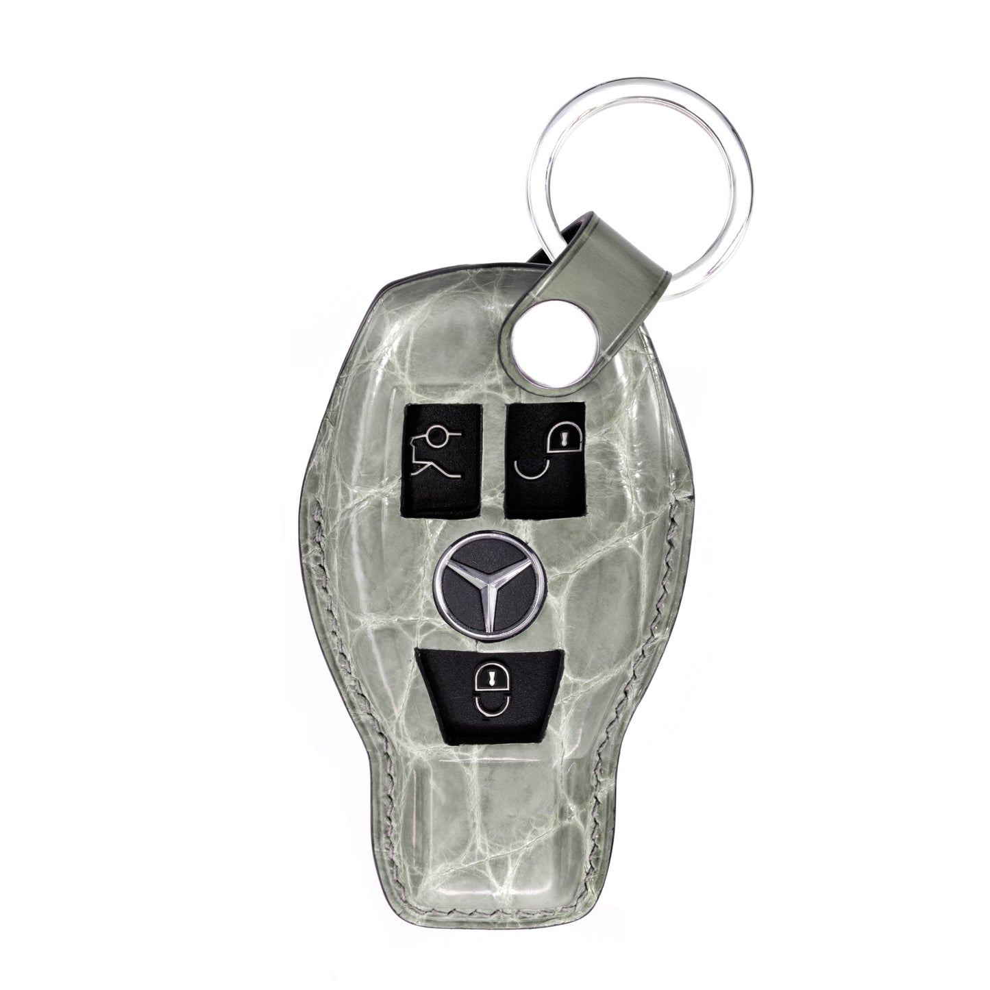 Mercedes 3 Buttons Key Fob Cover in Grey Crocodile
