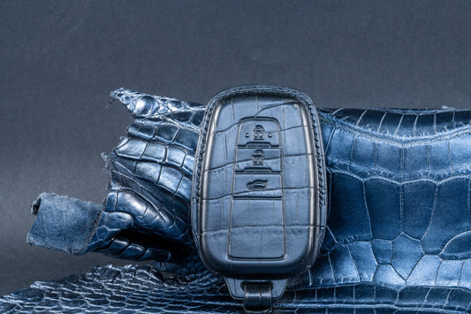 Bespoke Key Fob Cover in Metallic Black Crocodile