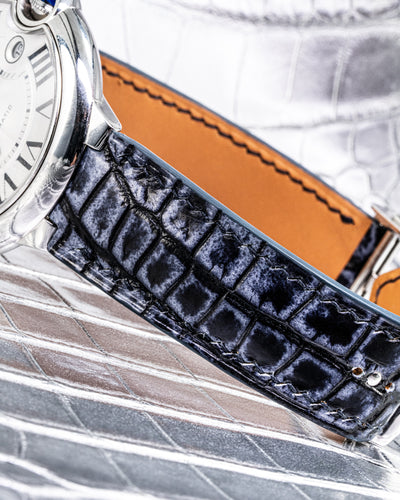 Bespoke Watch Strap In Black Grey Rubbed Off Crocodile