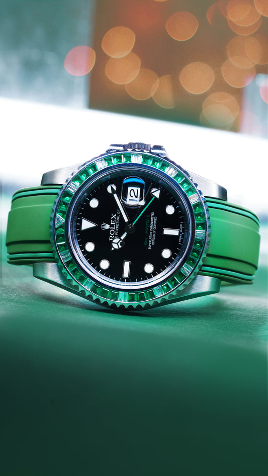 Solitaire Rubber straps in Deep Emerald Green for Rolex GMT-Master II 116710LN