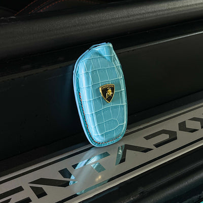 Bespoke Key Fob Cover in Baby Blue Crocodile