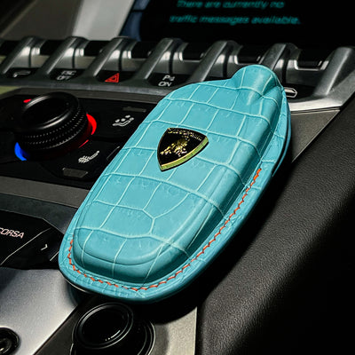 Bespoke Key Fob Cover in Baby Blue Crocodile