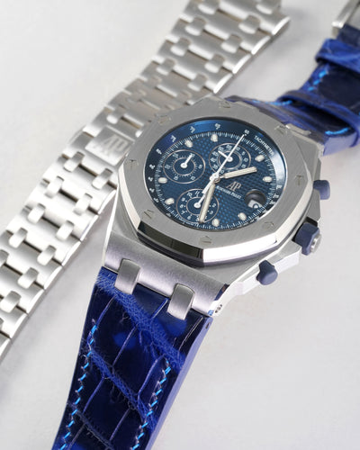 Bespoke Watch Strap in Tie Dye Blue Crocodile