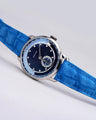 Bespoke Watch Strap in Blue Nubuck Crocodile