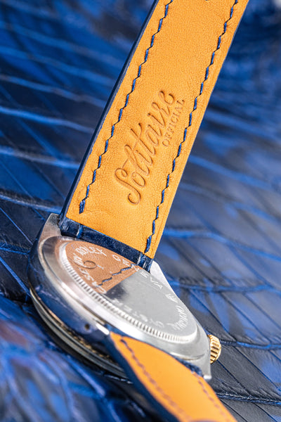Bespoke Watch Strap in Peacock Blue Crocodile