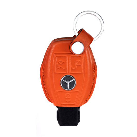 Mercedes 3 Buttons Keyless Entry Key Fob Cover in Orange Nappa