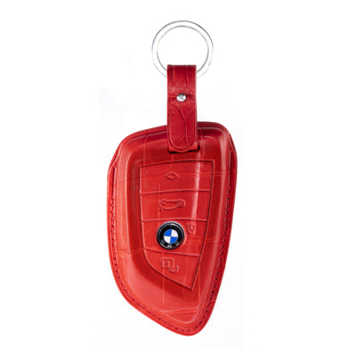 BMW SUV Key Fob Cover in Red Matte Crocodile