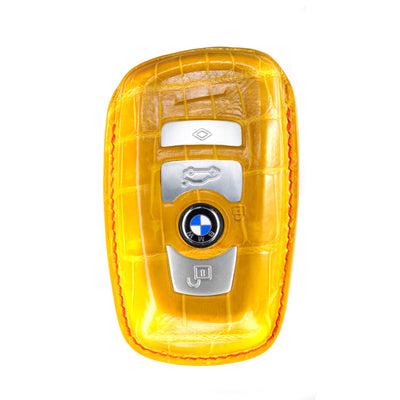 BMW 3 Buttons Key Fob Cover in Yellow Crocodile