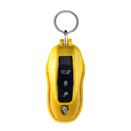 Porsche Old Key Fob Cover in Matte Yellow Crocodile