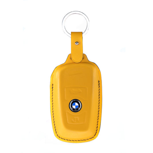 BMW 2 Buttons Key Fob Cover in Yellow Nappa