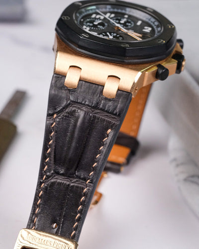 Bespoke Watch Strap in Charcoal Grey Alligator