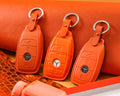 Bespoke Key Fob Covers in Orange Nappa & Crocodile