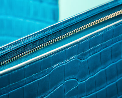 Bespoke Clutch Bag in Miami Blue Crocodile