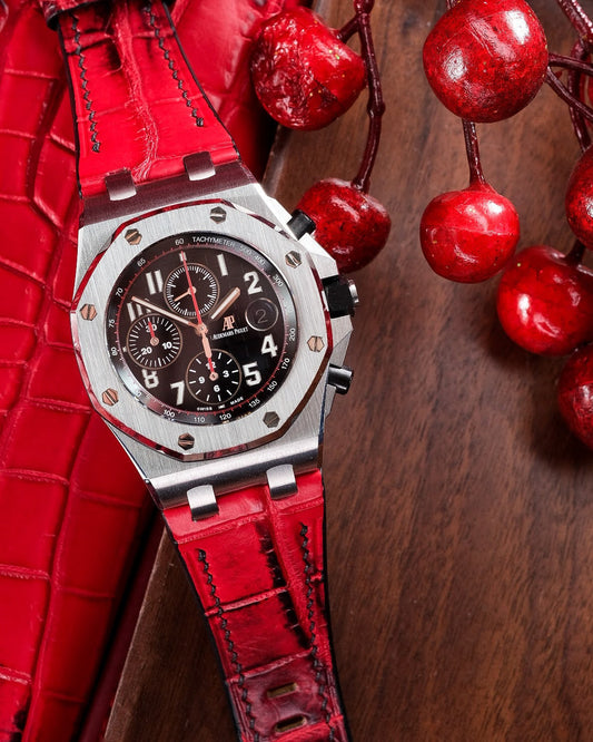 Bespoke Watch Strap in Red Himalayan Crocodile