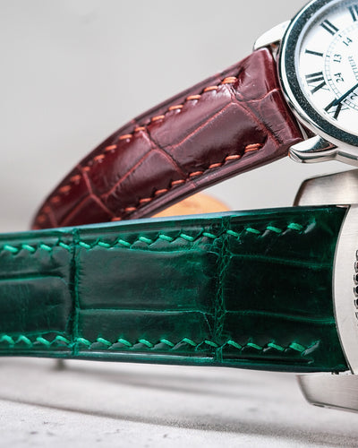 Bespoke Watch Straps in Reddish Brown & Hunter Green Crocodile