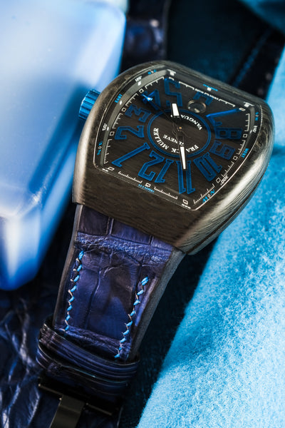 Bespoke Watch Strap in Tie Dye Blue Crocodile