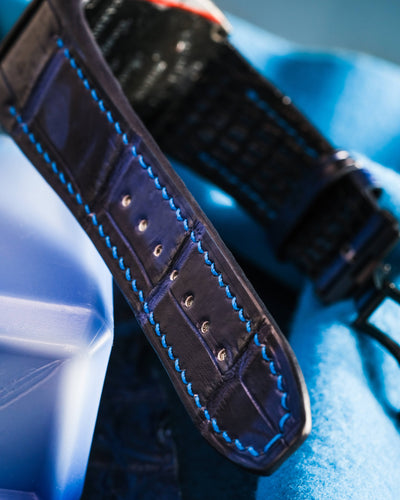 Bespoke Watch Strap in Tie Dye Blue Crocodile