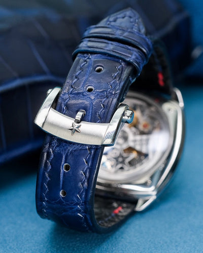 Bespoke Watch Strap in Tie Dye Blue Crocodile
