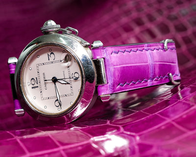 Bespoke Watch Strap in Fuchsia Pink Crocodile