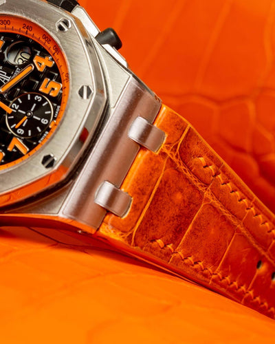 Bespoke Watch Strap in Orange Himalayan Crocodile