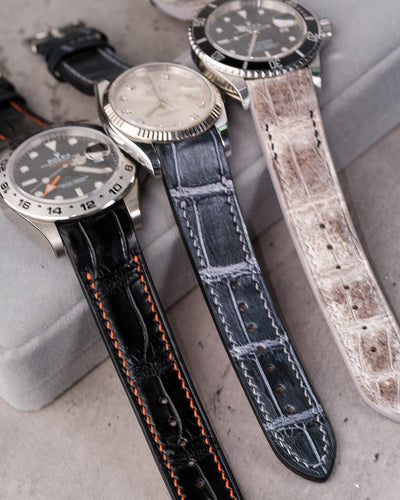 Bespoke Watch Straps in Black, Natural Himalayan Crocodile & Black Silver Alligator