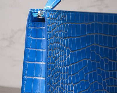 Bespoke Clutch Bag in 2 Tone Blue Silver Alligator